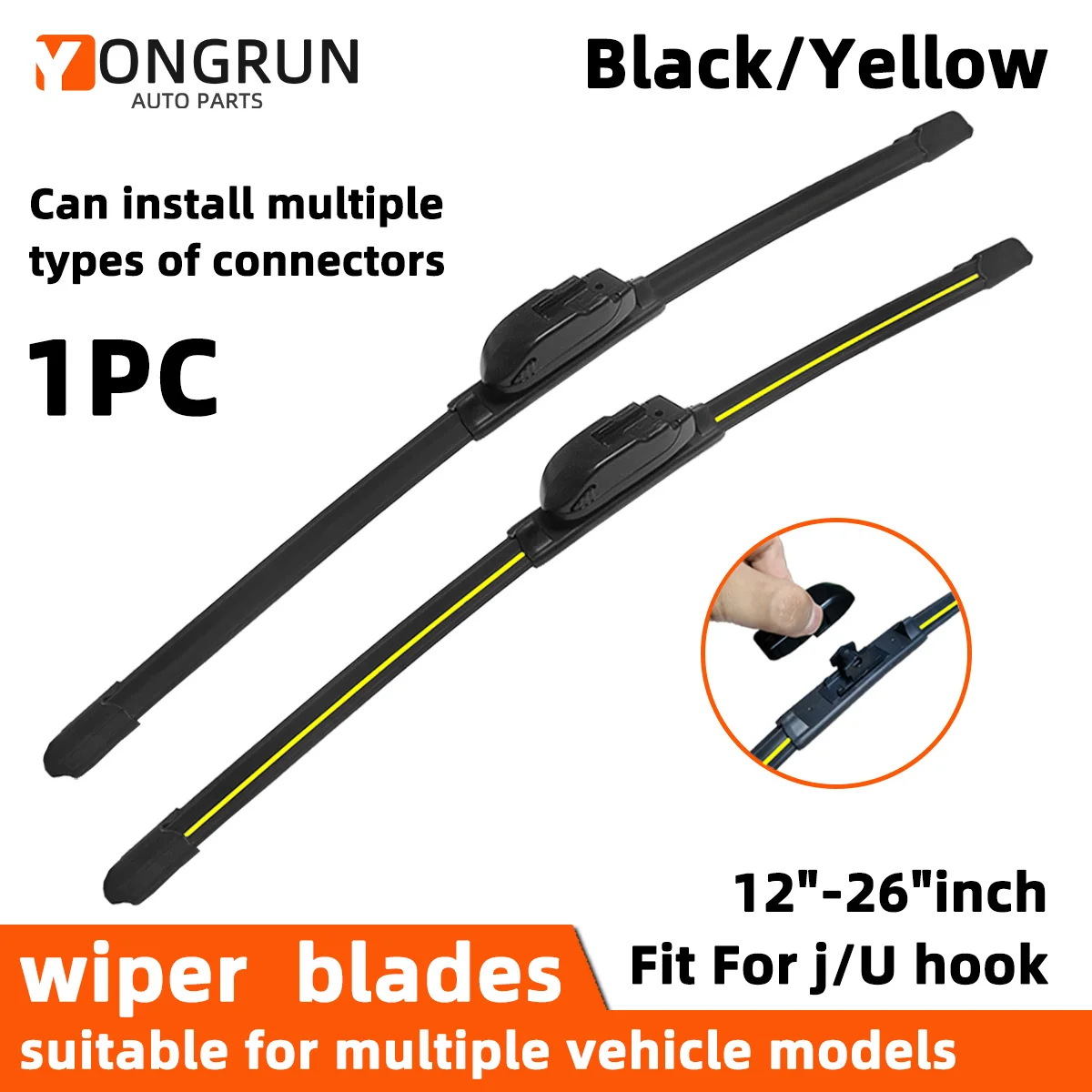 

YONGRUN, 1 шт., универсальный U/J крючок, новая щетка стеклоочистителя, обтекатель стеклоочистителя F60, 12 "13"14"16"18"19"20"21"22"24"26" автомобильные детали