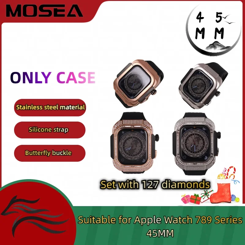 MOSEA Brand Apple Watch 316L Metal Stainless Steel Rivet One Piece Watch Case for 45mm Apple Watch Compatible with 789 Series