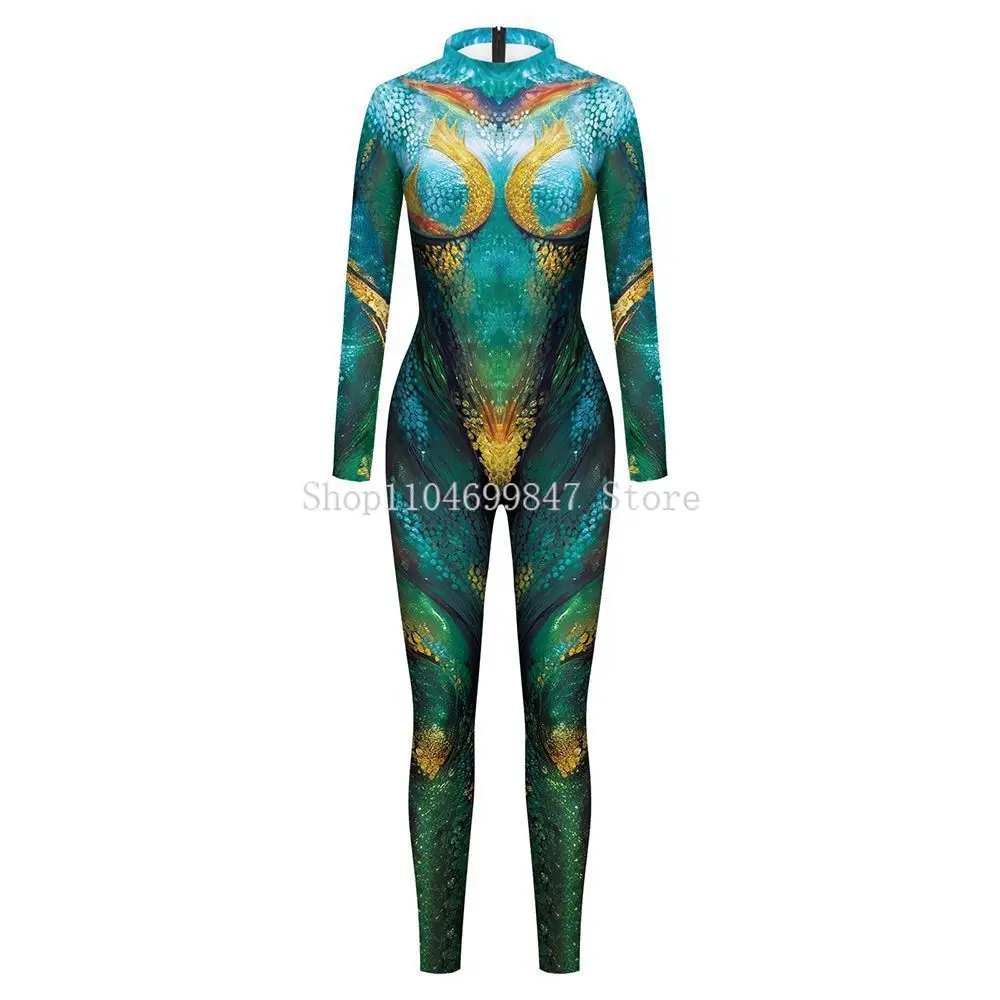 الكبار الحيوان تأثيري حلي ثلاثية الأبعاد الطباعة الرقمية بذلة مضحك ارتداءها امرأة رجل هالوين حورية البحر حفلة Catsuit Trendsetters