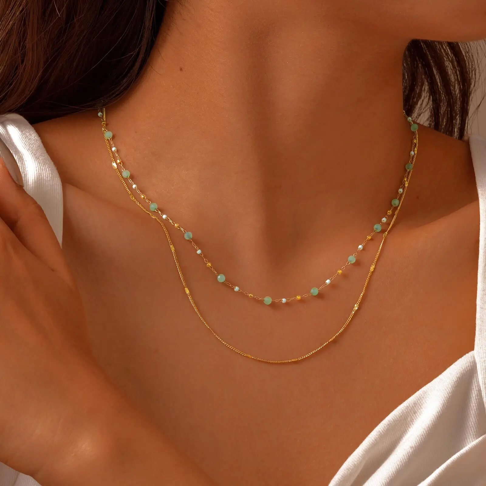 

Stackable Necklace, Natural Fluorite Stone Beaded Choker Chain, Unique Healing Jewelry Birthday Gift for Women Wife Girlfriend