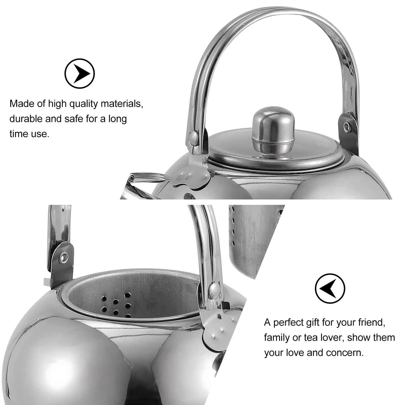 

1Pcs Sturdy Stainless Steel Tea Kettle Thick Body Large Capacity Portable Teapot Filter Screen Home Use Teapot