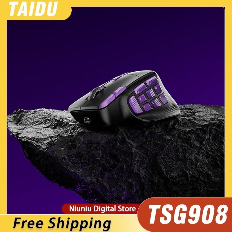 

TAIDU TSG908 киберспортивная мышь игровая трехрежимная беспроводная PAW3950 многокнопочная пользовательская полая 8K совместимая настольная большая рука подарок