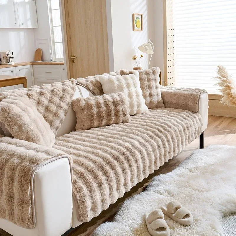 High-grade Plush Cushion Padded Warm Non-slip Sofa Towel Rabbit Plush Sofa Cushion Wholesale
