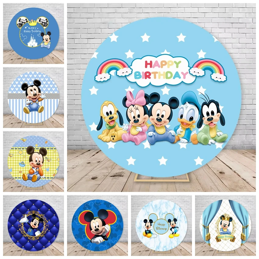 ميكي الكرتون غطاء خلفية مستديرة الأزرق نمط قوس قزح الصبي حفلة عيد ميلاد استحمام الطفل التصوير خلفية الزخرفية الدعامة #1