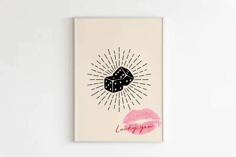 Lucky You Poster and Prints  Queen of Hearts Ace Card Kiss Lips Canvas Paintings Nordic Modern Living Room Home Wall Decor