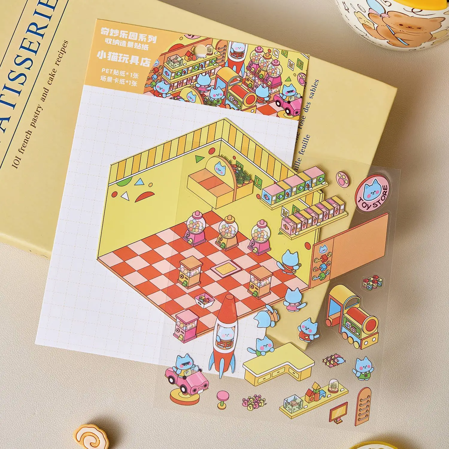 3D PET Miniature Sticker Set - 2pcs Wonderland Theme Pop-Up Decals for DIY Scenes & Crafts
