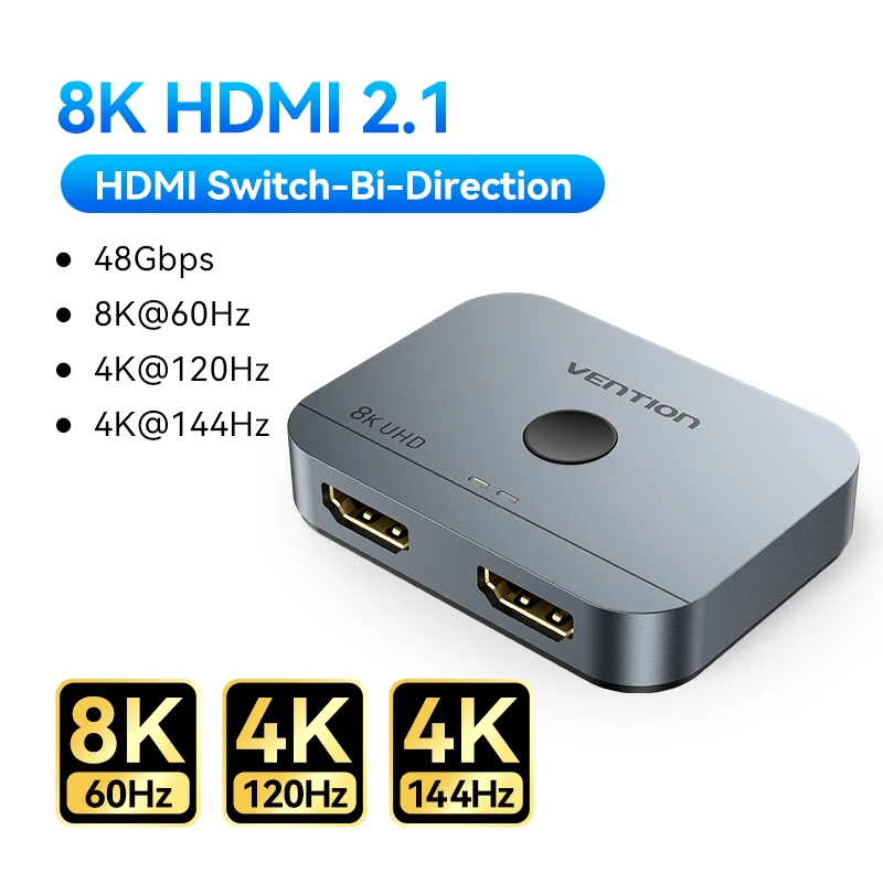 Ventie HDMI 2.1 Switcher 8K@60Hz 4K@120Hz voor Laptop PC PS5 Monitoren Xbox TV Bidirectioneel 2 in 1 Uit 1 in 2 Uit HDMI Splitter