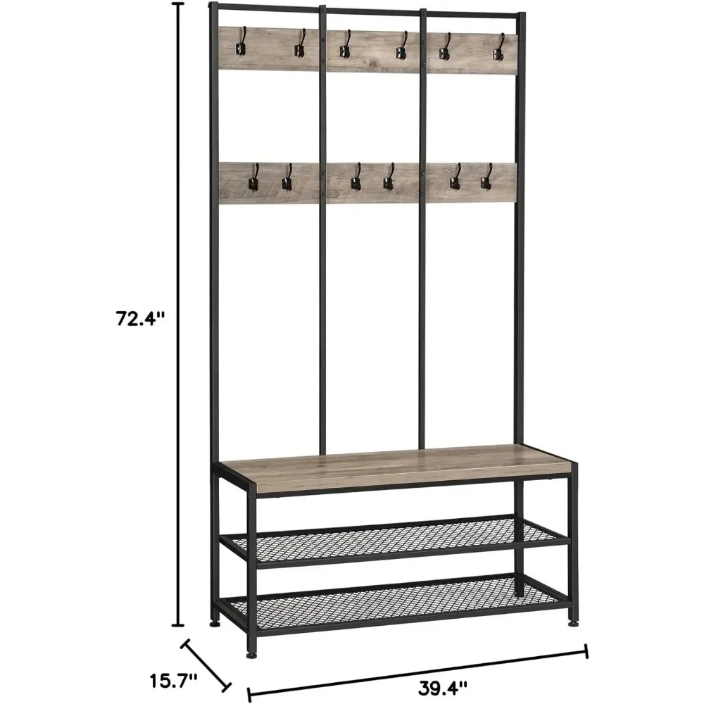 Roupas multifuncionais e Hat Rack, Shoe Stool, Hallway Tree, 12 ganchos