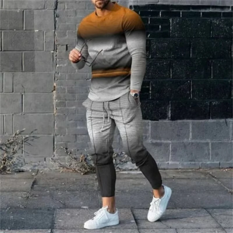 Fit Fall Men's Clothing Sets Fashion Must-Have Activewear 3D Printed Long Sleeve T-Shirts Men's Pullovers Casual Sweatpants Set