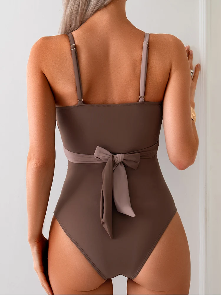 2025 ใหม่ One-piece บิกินี่เซ็กซี่ผู้หญิง Patchwork สลิงชุดว่ายน้ํา Hollow Backless ชุดว่ายน้ําแน่น Push Up ชุดว่ายน้ําชายหาด