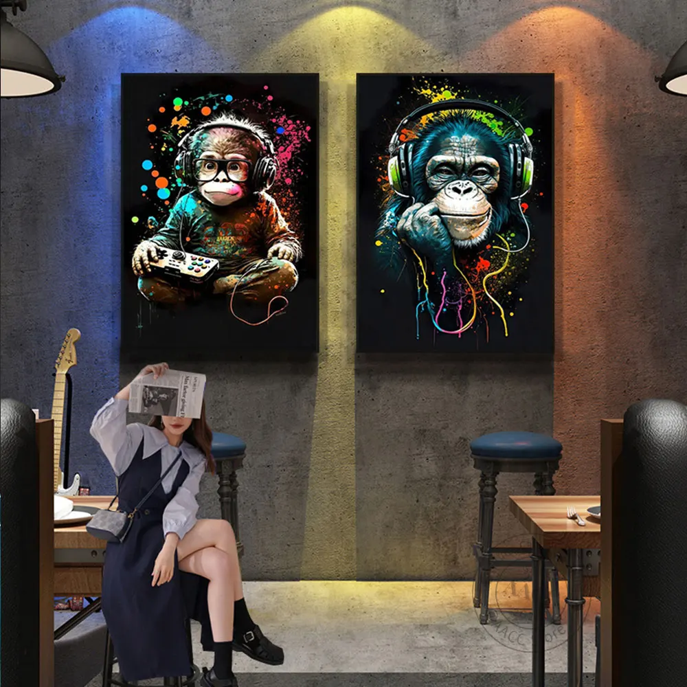 Colorful Gamer Controller Pop Art Canvas Prints Picture For E-sports Room Decoration Wall Gaming Monkey Art Painting Poster Gift