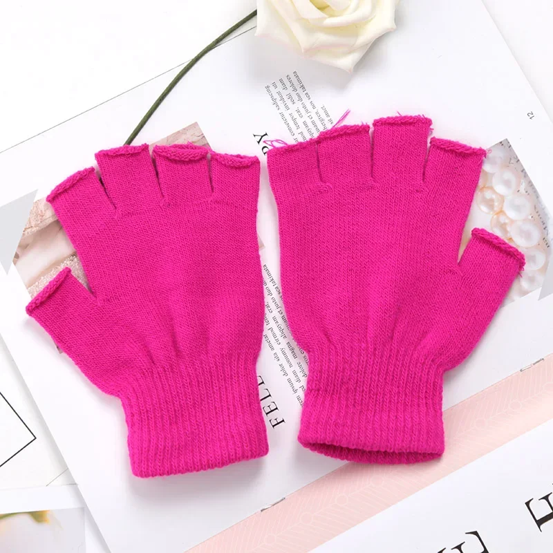 New Black Half Finger Fingerless Gloves for Women and Men Knit Wrist Cotton Pink Hand Gloves Winter Warm Workout Work Mittens