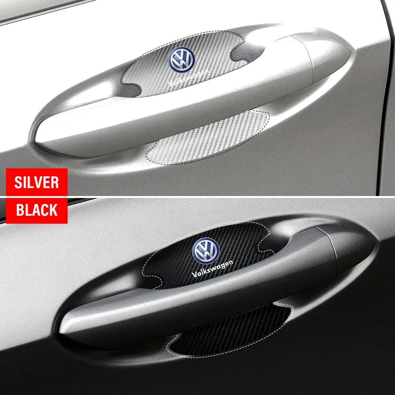 4pc Carbon Fiber Car Door Bowl Protection Sticker Door Handle Protection Film For Volkswagen B5 B6 B7 T4 T5 Golf 4 5 6 7 Polo CC