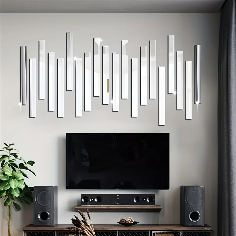 10pcs 30cm Self-Adhesive Silvery Acrylic Mirror Wall Stickers DIY，for Decoration of Living Room, Bedroom Ceiling Skirting Board