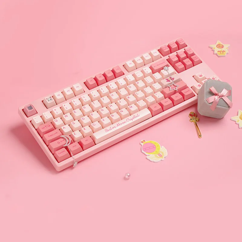 Sailor Moon Gaming Keyboard Mouse Set 87 tasti tastiera da gioco meccanica cablata rosa Luna Cat Mouse 25000dpi