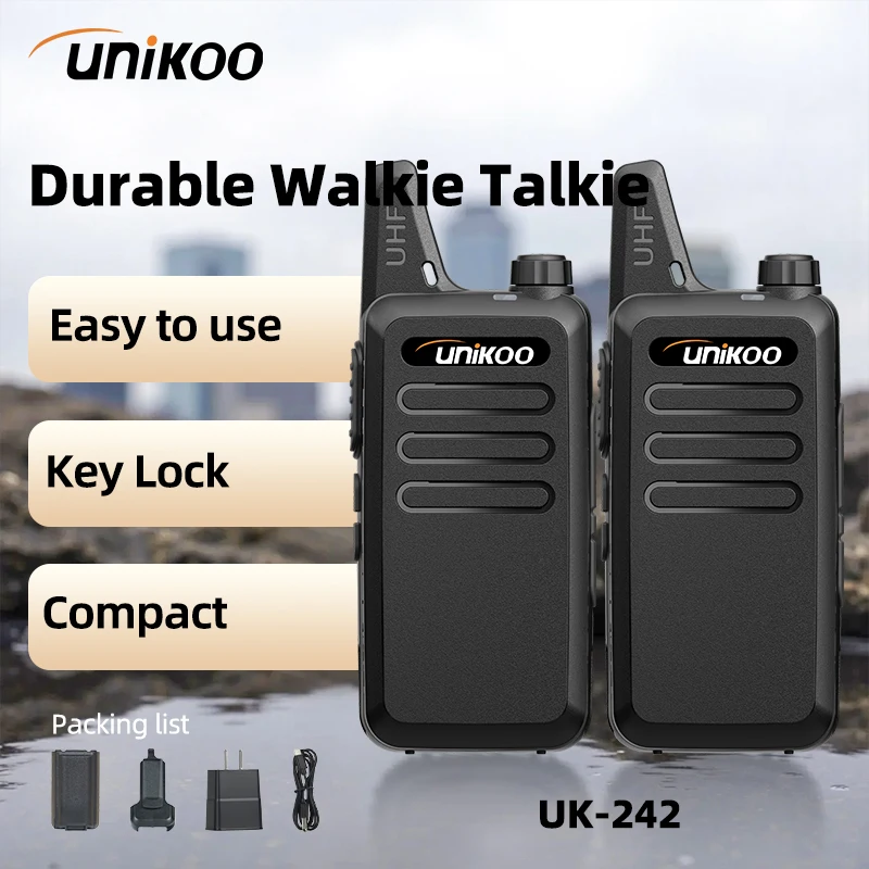 

UNIKOO UK242 Walkie Talkie Mini 2 pcs PMR 446 Portable Two-way Radio ht PTT Walkie-talkies Communication Radio for Restaurant