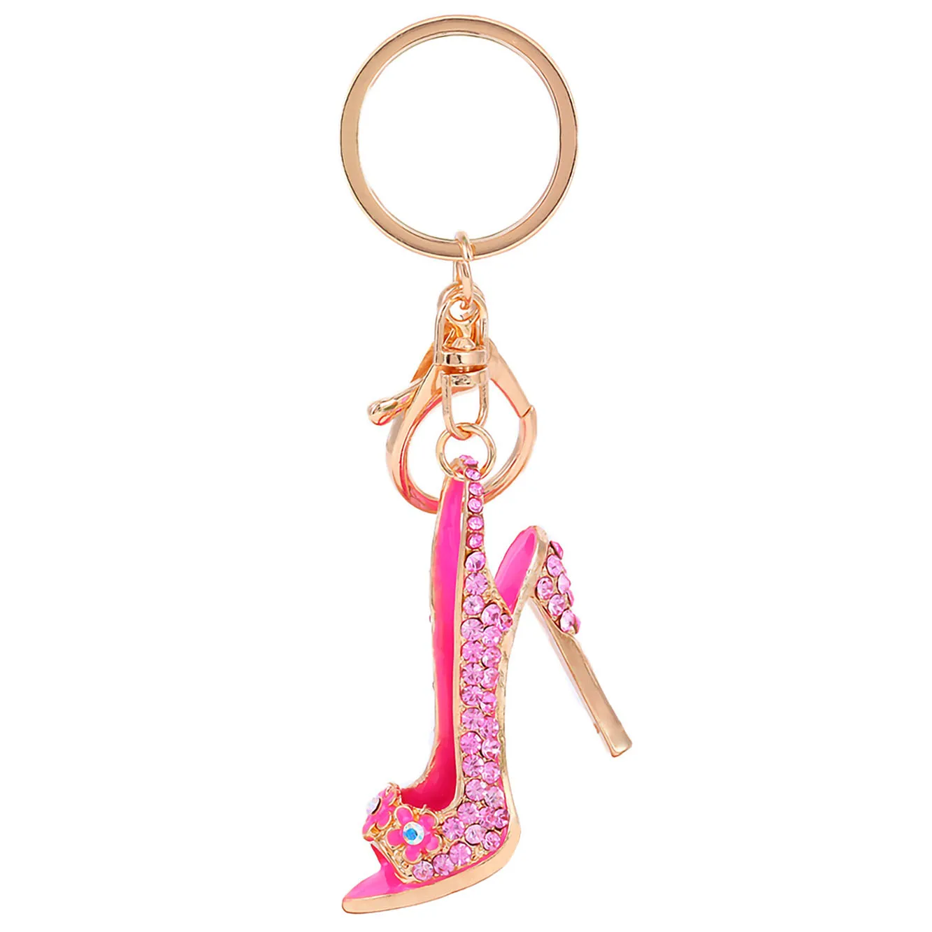 Key Ring Metal High Heel Shoe Key Chain Rhinestone Keychain for Bag Dressing Decoration, Blue