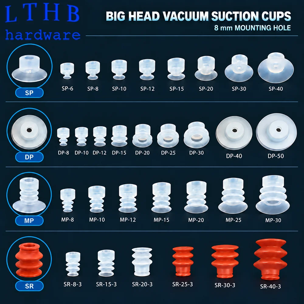 10PCS Pneumatic Vacuum Suction Cups SP DP MP Bellows Vacuum Pads 8mm Mounting Hole White Silicone for Industrial Automatic Robot