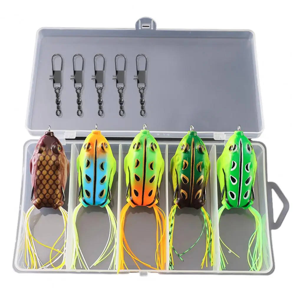 5Pcs Frog Fishing Lure Topwater Silicone Double Whiskers Artificial Soft Frog Bait Freshwater Bass Snakehead Fishing Accessories