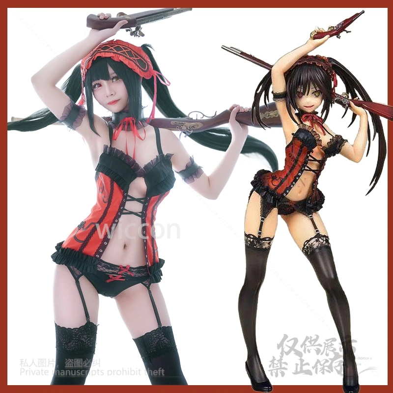 

DATE A Cosplay LIVE Tokisaki Kurumi Cosplay Black And Red Sexy Swimsuit Accessory Set Holiday Party Romantic Cosplay