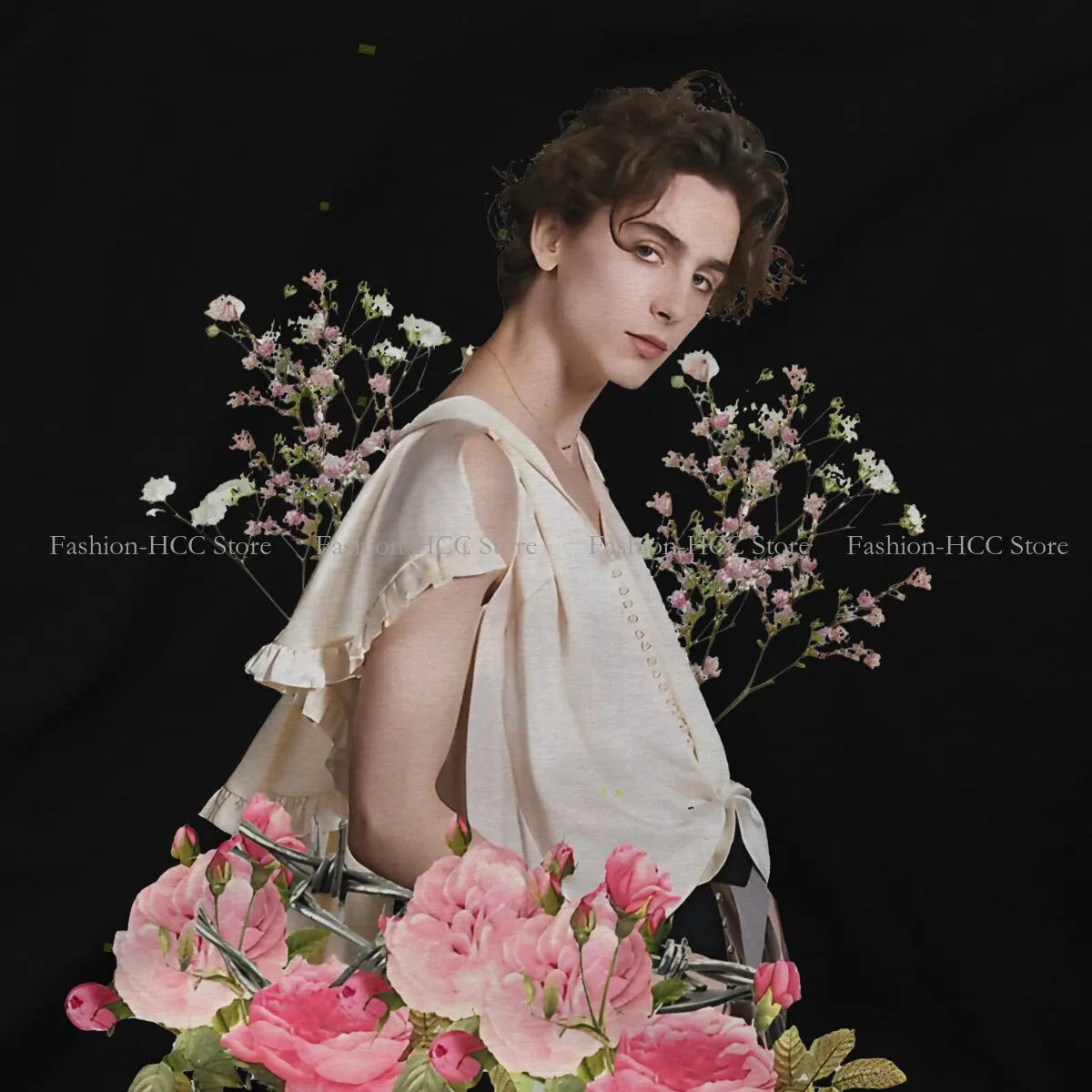 Vintage Floral Hipster TShirts Timothée Chalamet Men Style Fabric Streetwear T Shirt image 5