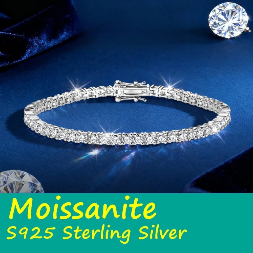 S925 Sterling Silver 3-6.5mm D Color VVS1 Moissanite Tennis Bracelet  Bracelet for Women Man Sparkling Party Jewelry