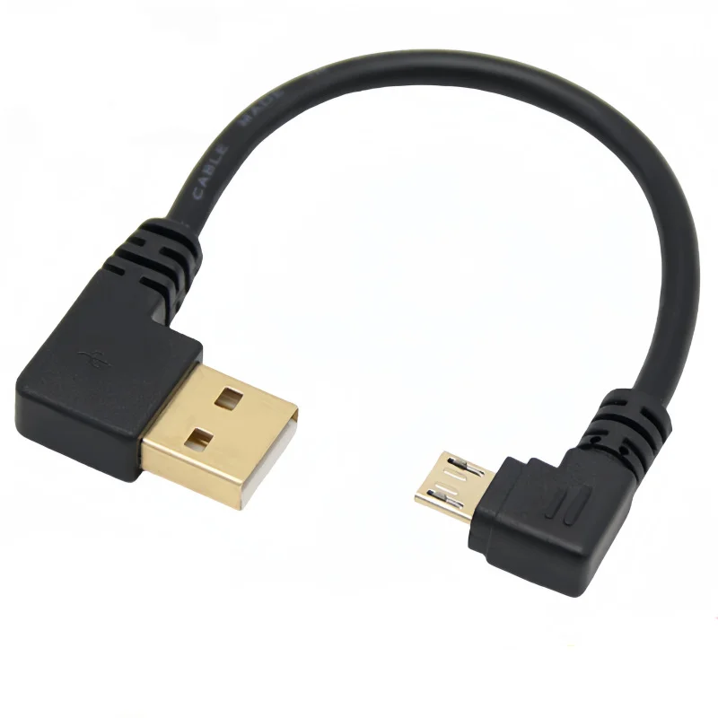 High Quality Gold Plated plug 15cm 50cm short 90 Degree Left angle USB A male to Micro USB Male Right angle data power cable