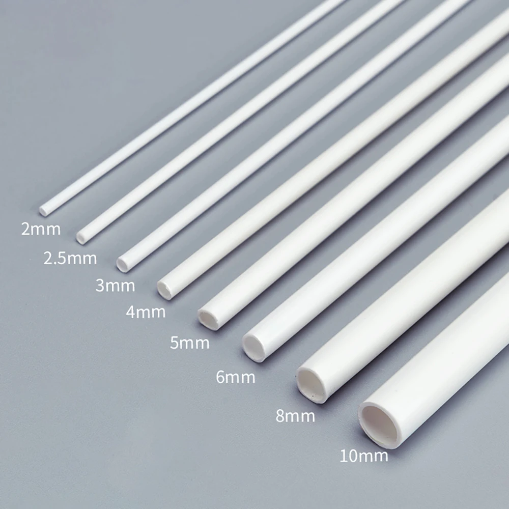 Tubo hueco redondo de plástico ABS para manualidades, manguera dura de 25cm(250mm), blanco, de 1 a 10 piezas, 2mm, 3mm, 4mm, 5mm, 6mm y 8mm