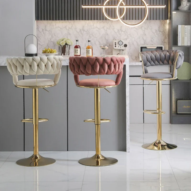 

Velvet Round Bar Chair Gold Velvet Nordic Design Reception Desk Bar Stool Salon Waiting Cadeira Ergonomica Restaurant Furniture