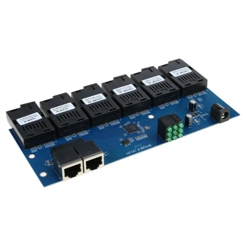 

Преобразователи оптоволокна 652F, плата PCBA, 2 порта RJ45, 6 портов оптоволокна, 0–20 км