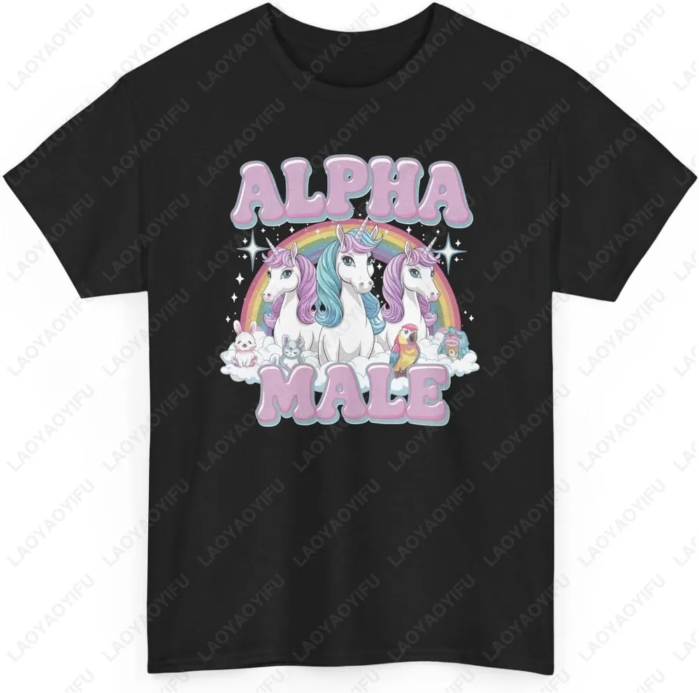 

Alpha Male Unicorn T-Shirt Hilarious Pastel Rainbow Design Unisex Graphic Tee Funny Meme Wear with Goofy Ahh Energy Fashion Tee