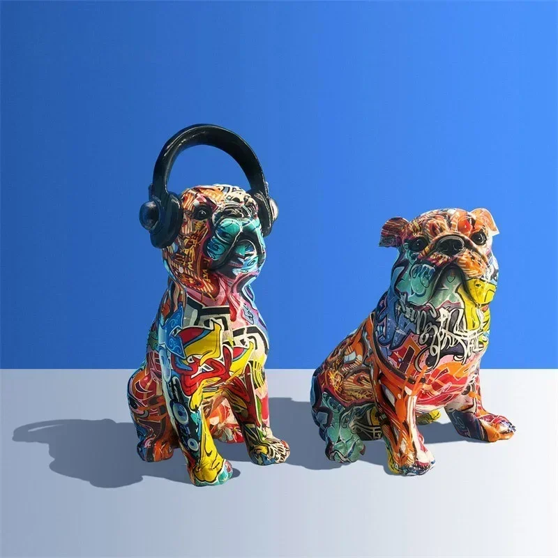 

Nordic Colorful Bulldog Resin Accessories Home Livingroom Table Furnishing Crafts Hotel Club Bar Desktop Sculpture Decoration