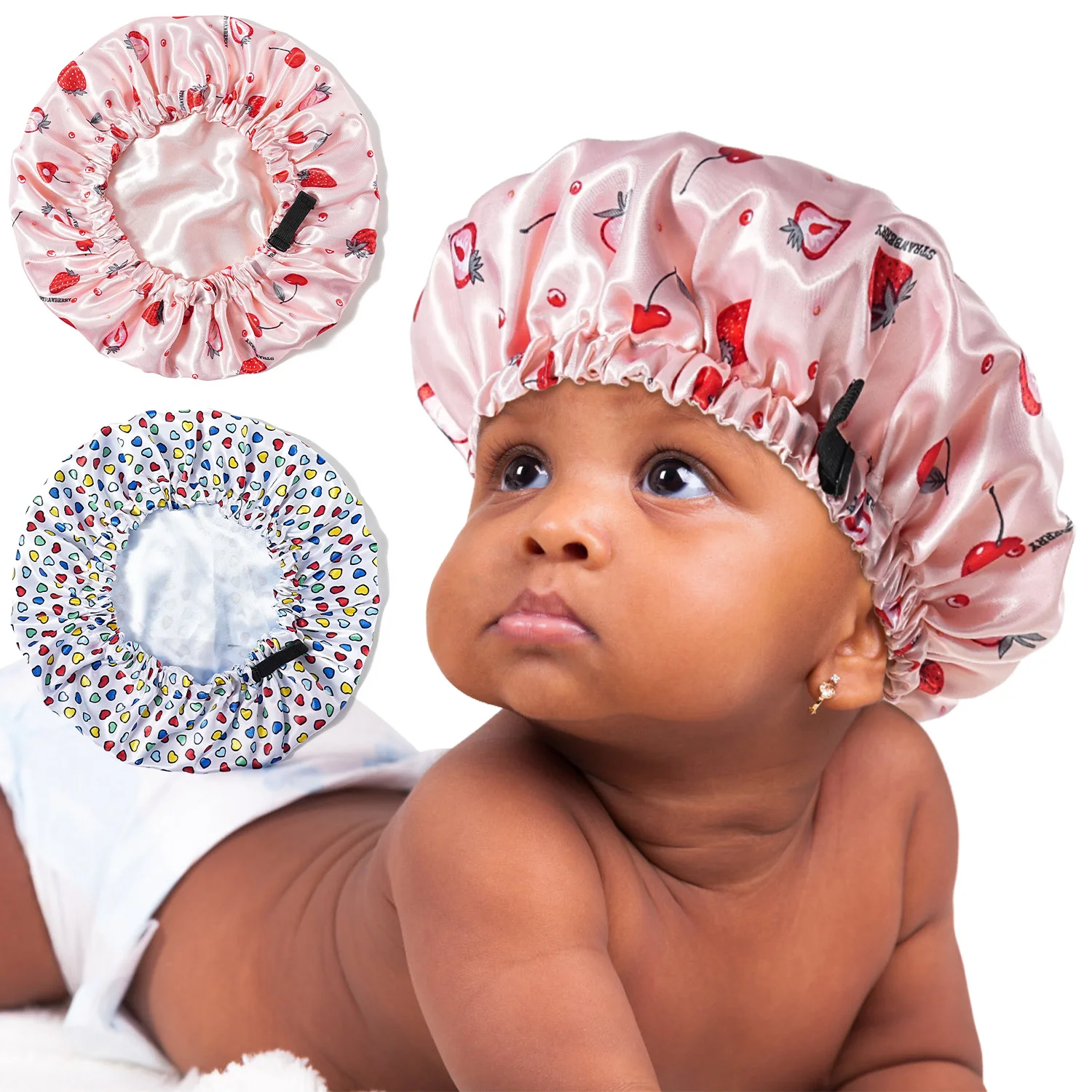 Gorro de satén sedoso ajustable con estampado de dibujos animados para bebés y niños, gorro de satén para dormir, gorro para cabello rizado