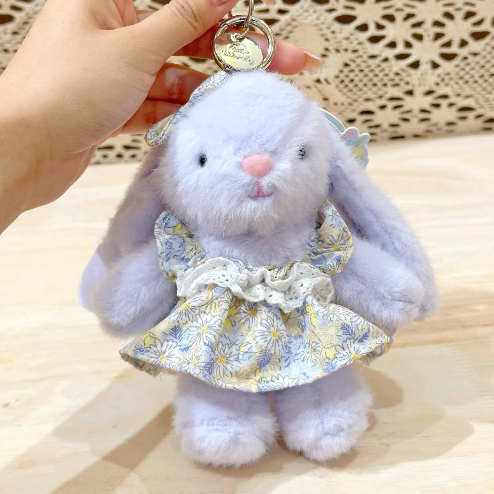 

PP Cotton Flower Bowknot Plush Rabbit Keychain Fluffy Comfortable Cartoon Animal Doll Pendant Bag Hanging Collection