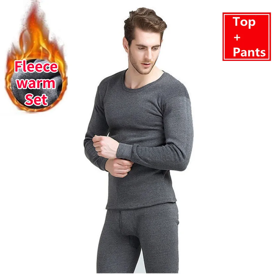 Winter Long Johns Men Thermal Underwear Set for Male Thick Thermo Underwear Keep Warm Fleece Thickening Clothes Solid Color 4XL