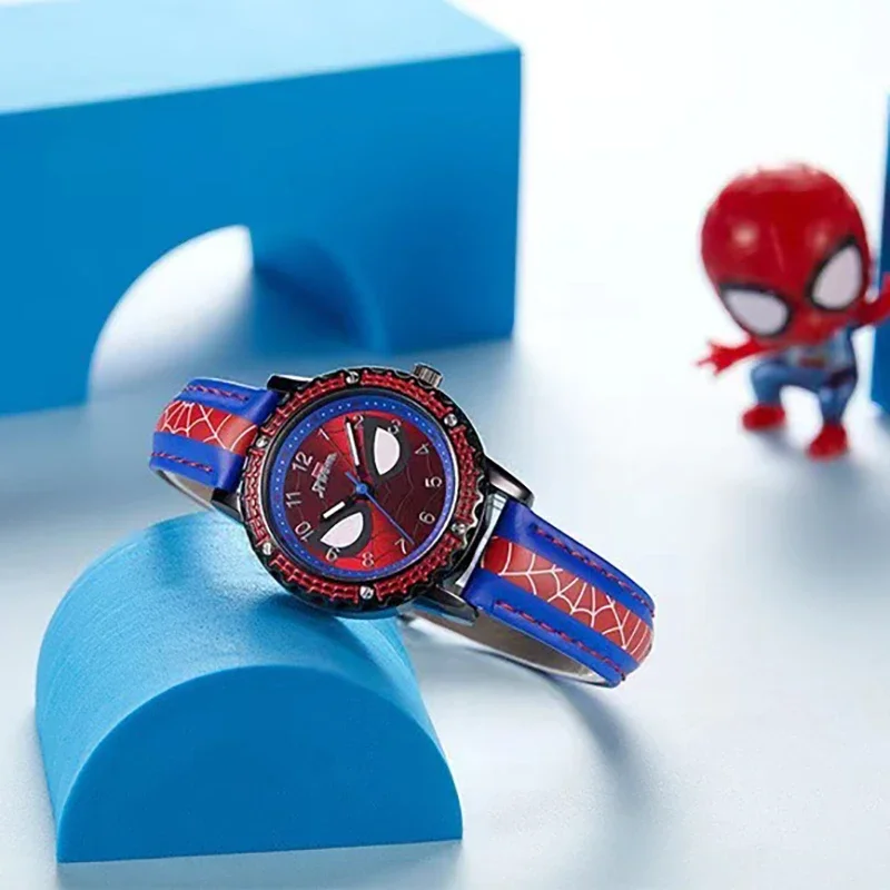 Reloj Spider Man resistente al agua con puntero luminoso, reloj de cuarzo, correa de cuero, reloj para niños, regalos de cumpleaños y Navidad