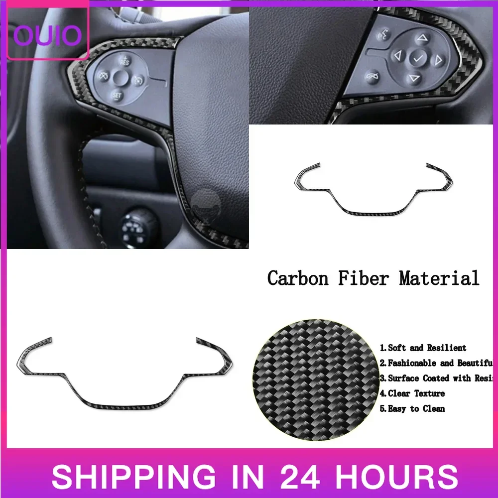 OUIO Car Steering Wheel Trim for Chevrolet Colorado GMC CANYON 2015-2022 Carbon Fiber Interior Accessories Cover Sticker Decorat