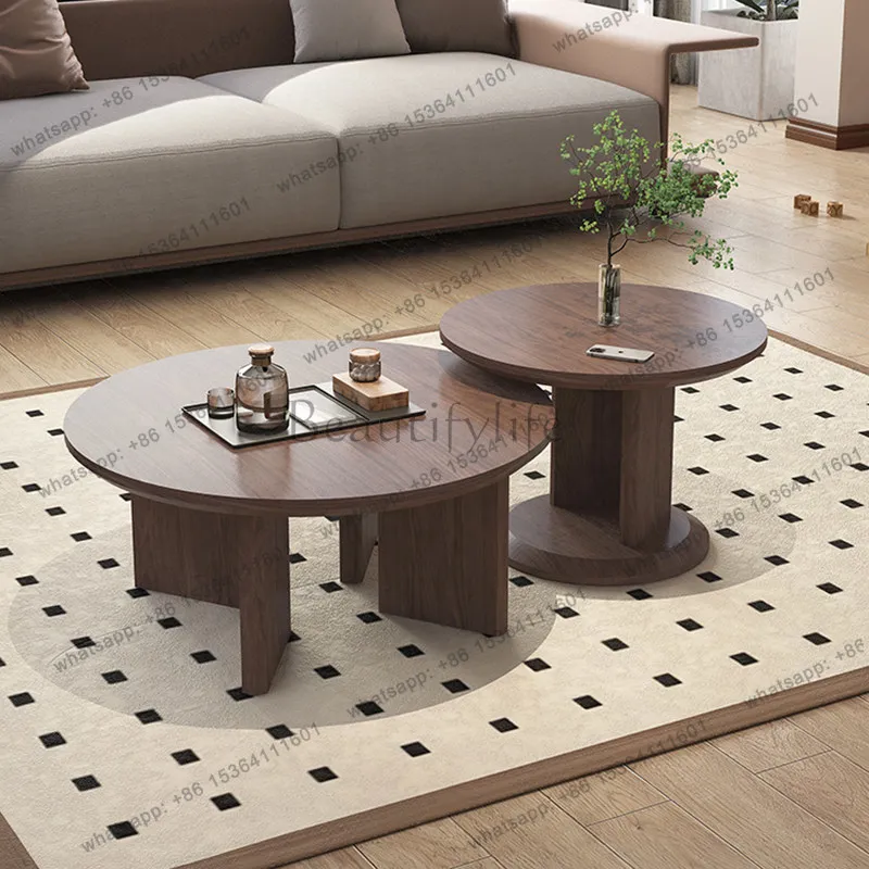 

Medieval round coffee table Nordic black walnut wabi-sabi style home round tea table