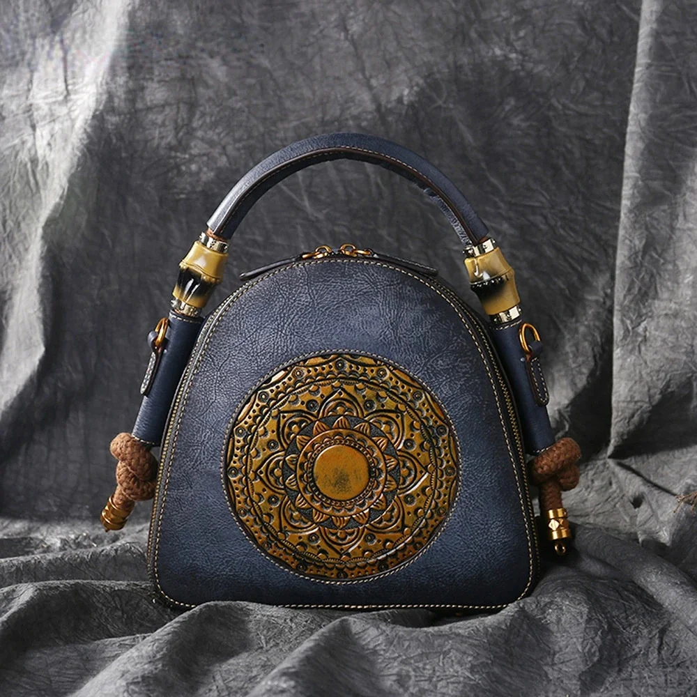 

High Quality Luxury Handmade Embossed Women Crossbody New Retro Genuine Leather Shell Ladies Chinese Style Shoulder Bags