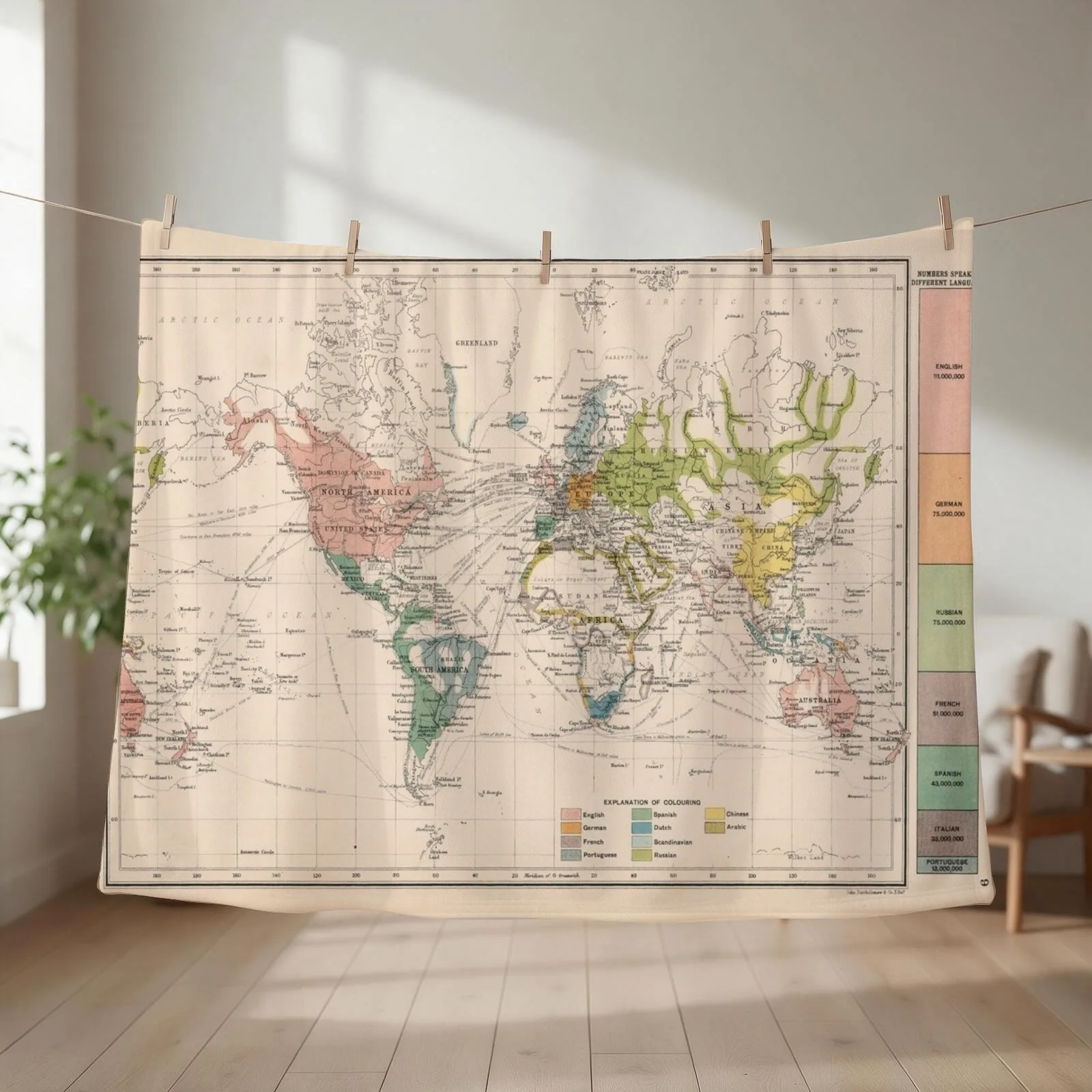 Old World Language Map (1907) Vintage Global Linguistic Atlas Throw Blanket funny gift for winter Picnic Beautifuls Blankets