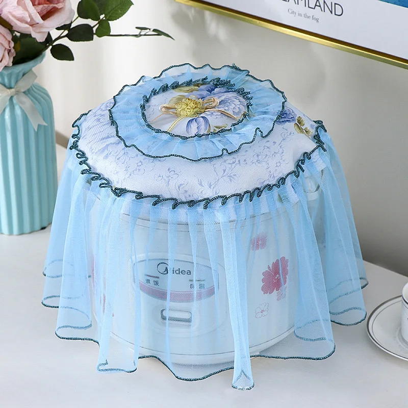 Round Rice Cooker Dustproof Cover Lace Embroidery Flowers Kitchen Universal Air Fryer Electric Pressure Cooker Dust Covers