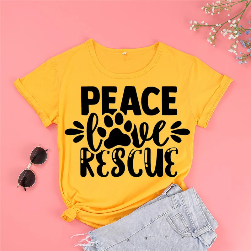 Peace, Love, Rescue sayings  quotes shirt print cat dog lover mugs pets mom Fashion 100%Cotton harajuku Streetwear Drop Shipping