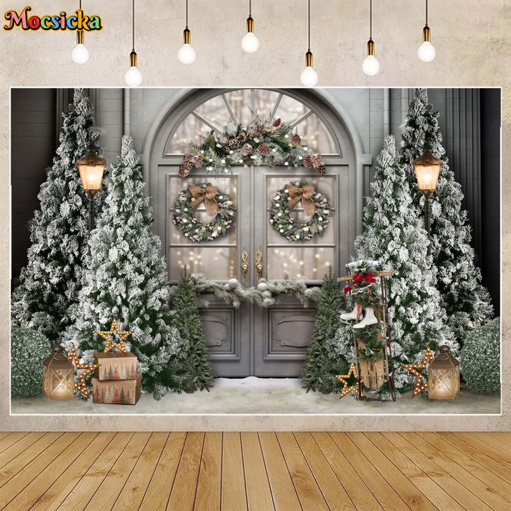 

Mocsicka Winter Christmas Backdrop for Photography Xmas House Pine Tree Snow Outdoor Kids Photocall Background Photo Studio Prop