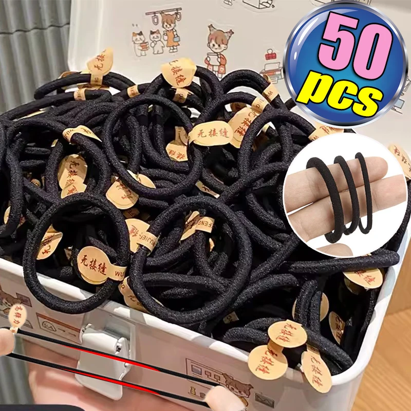 50pcs Women Girls Hair Rubber Bands Hair Tie Ropes Black Elastic Hairband Ponytail Holder Headbands Scrunchies 3mm/4mm/6mm