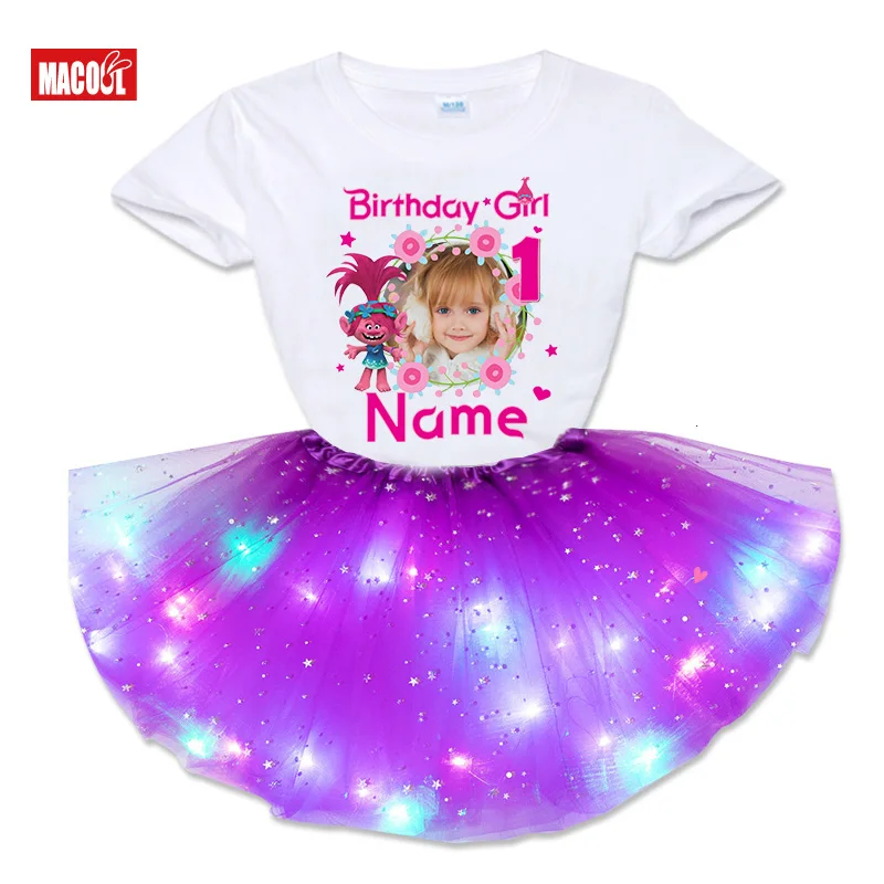 Girl Birthday Outfit for Girls Cute Tutu Shirt Set Custom Photo Name Shirt Princess Children Party Skirt Girl Clothes Set 5 Year