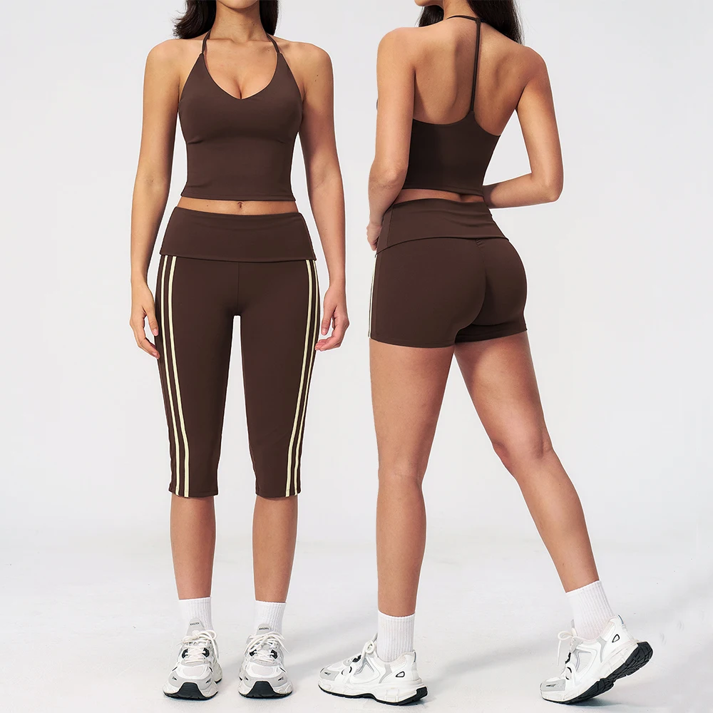 

Yoga Suit 2PCS Women Sports Bra High Waist Capri Pants Shorts Athletic Wear Outfits Gym Set Fitness Workout Clothes Sportswear