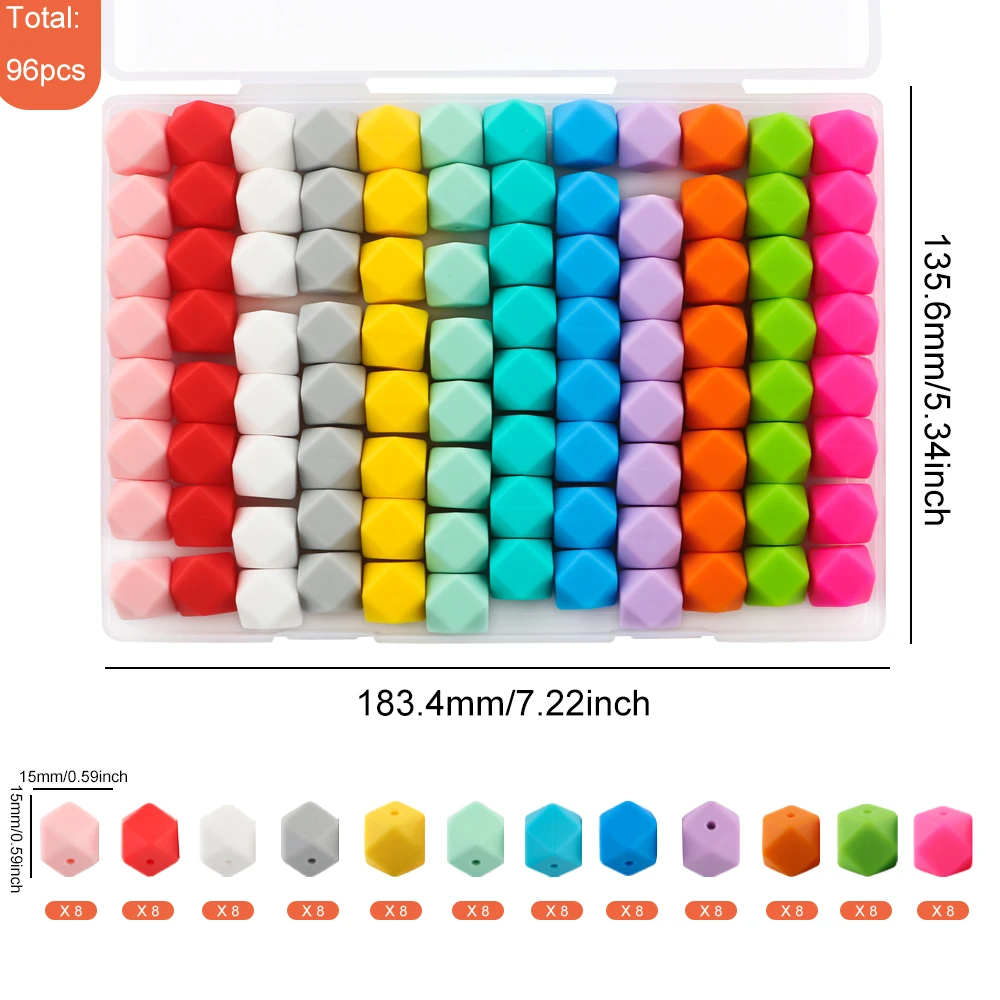 96Pcs/Box 14mm Hexagon Silicone Beads Loose Silicone Beads For Jewelry Making DIY Bracelet Necklace Keychain Accessories