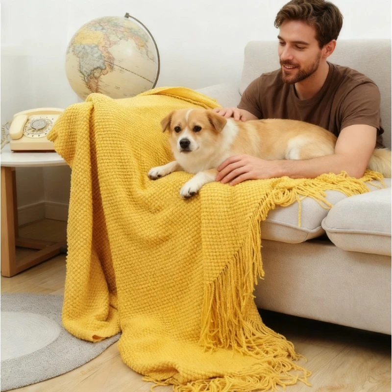 

Осенне-зимнее утолщенное вязаное одеяло с бахромой в винтажном стиле, многофункциональное одеяло для дивана и покрывало на кровать