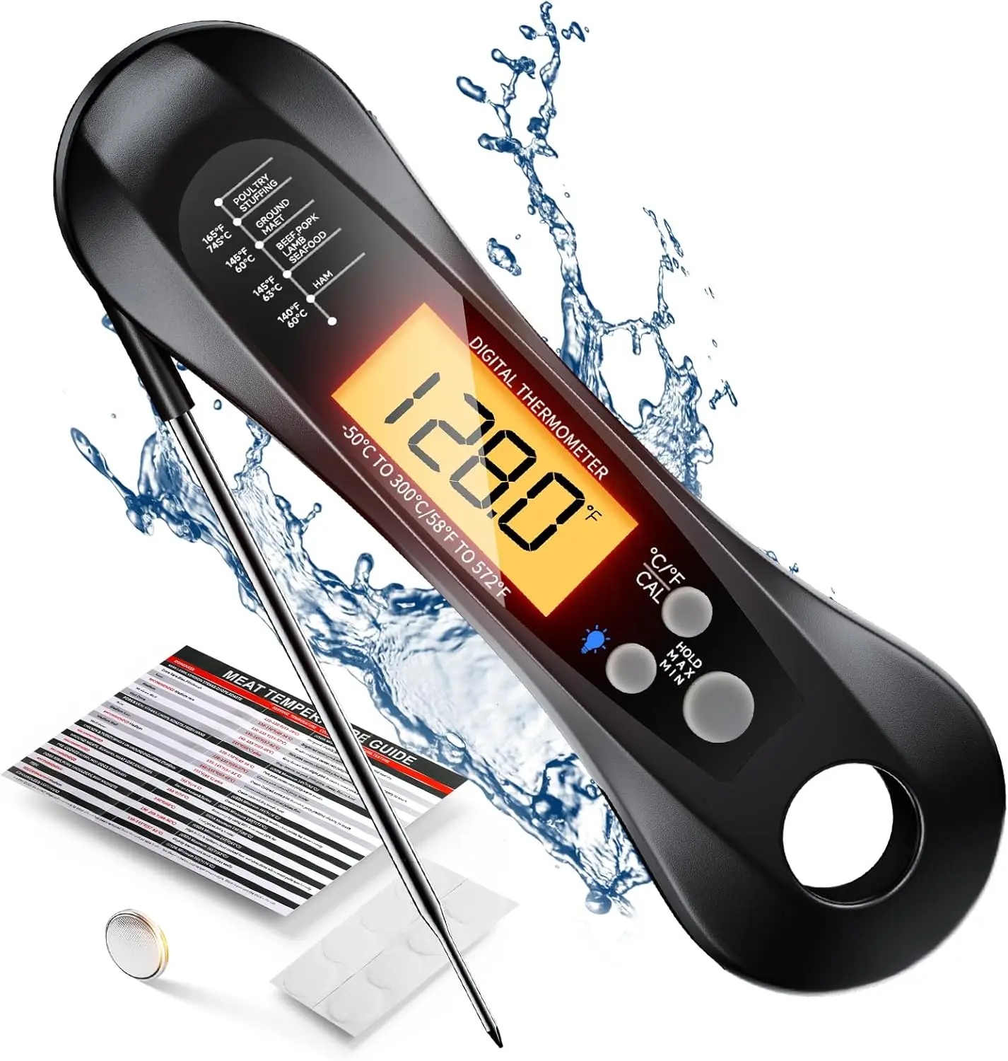 Digital Meat Thermometer Waterproof IP67 with 2 Probes for Kitchen BBQ Grill Cooking Fast Food Measurement Tool
