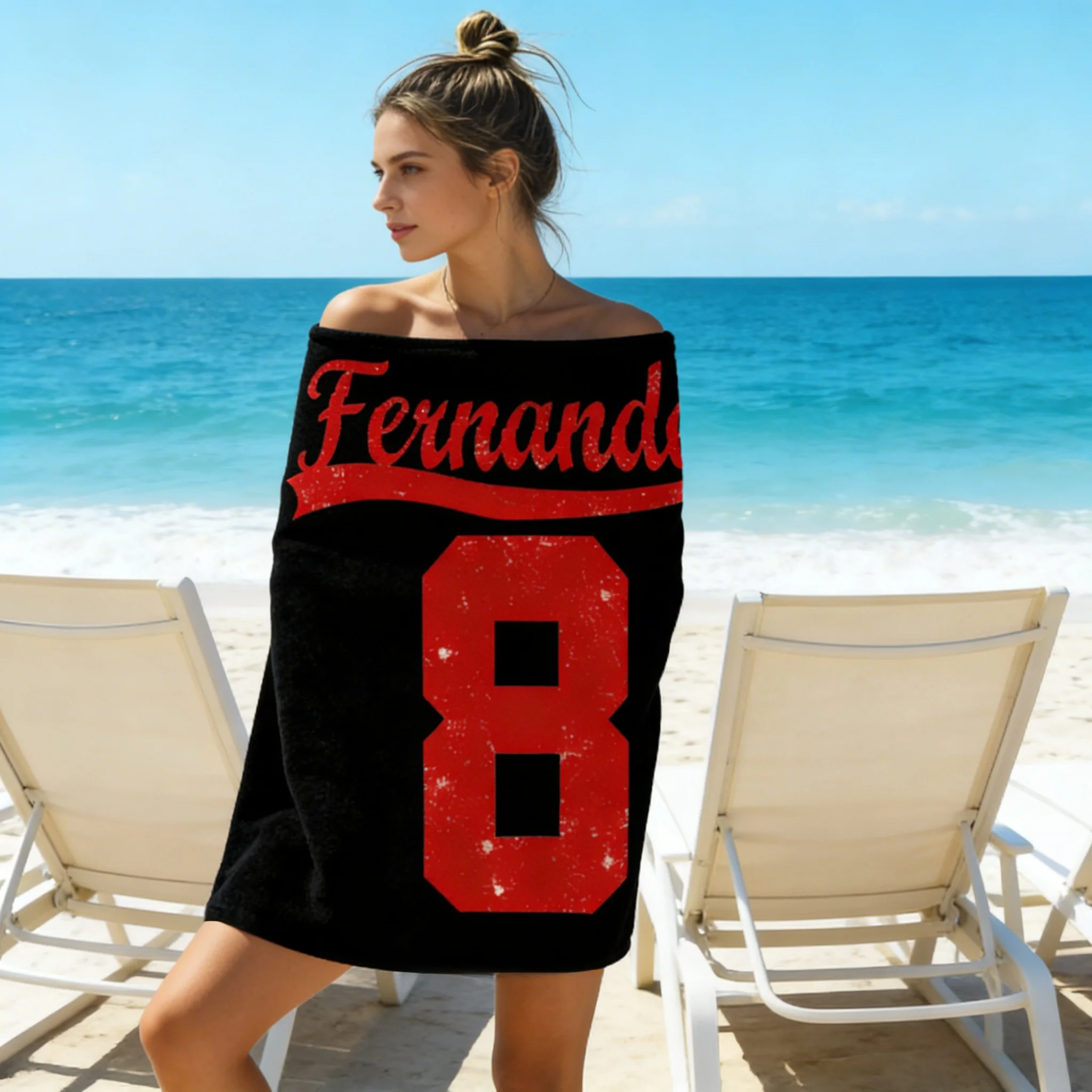 Portugal Fernandes No 8 Pattern Quick Dry Beach Bath Towel Soft Skin Friendly Multi-Size Flat Print Design for Pool Travel